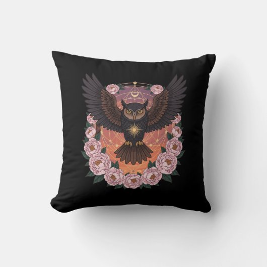 Mystical Celestial Owl Throw Pillow クッション (正面)