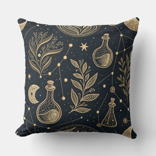Mystical Celestial Witchcraft - Gold Botanical クッション (正面)