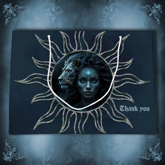 Mystical connection, mystical woman and the lion. ラージペーパーバッグ