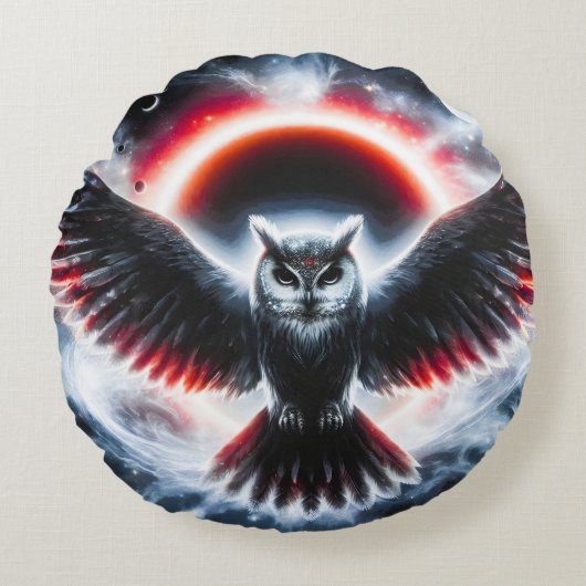 Mystical Cosmic Celestial Owl ラウンドクッション (正面)