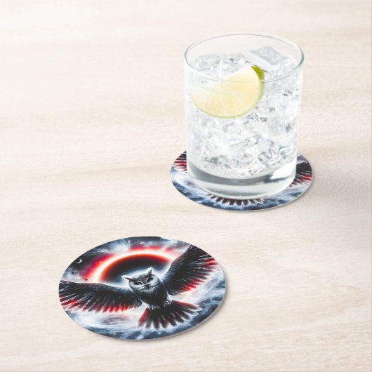 Mystical Cosmic Celestial Owl ラウンドペーパーコースター (インサイチュ)