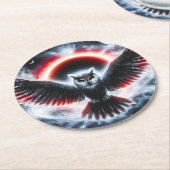 Mystical Cosmic Celestial Owl ラウンドペーパーコースター (アングル)