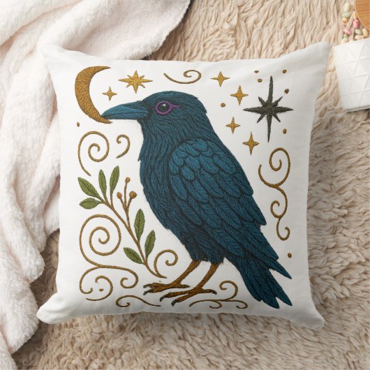 Mystical Crow Embroidered Look クッション (ブランケット)