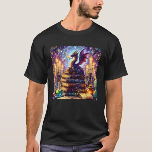 Mystical Dragon Wizard Books Tシャツ (正面)