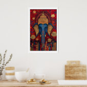 Mystical Elephant Buddha Wall Art, Lotus Flowers ポスター (キッチン)