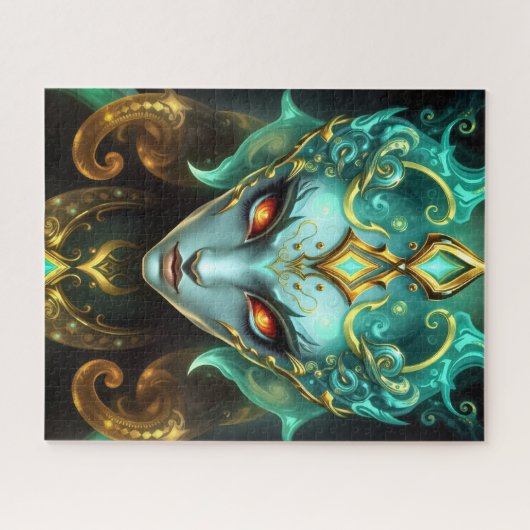 Mystical Emerald Goddess with Glowing Ember Eyes ジグソーパズル (横)