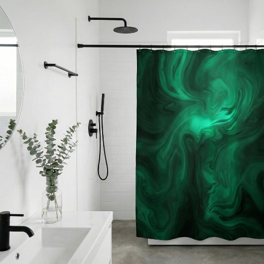 Mystical Emerald Green Swirl Abstract シャワーカーテン
