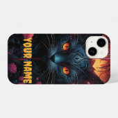 Mystical Feline Elegance Amidst Roses iPhoneケース (裏面横)