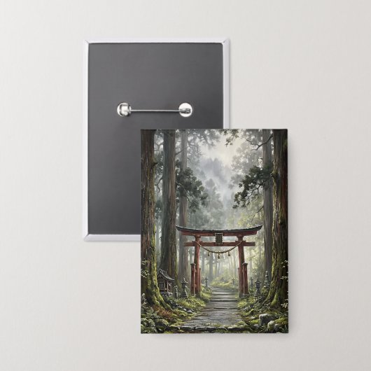 Mystical forest and torii gate that symbolizes it 缶バッジ (正面/裏面)
