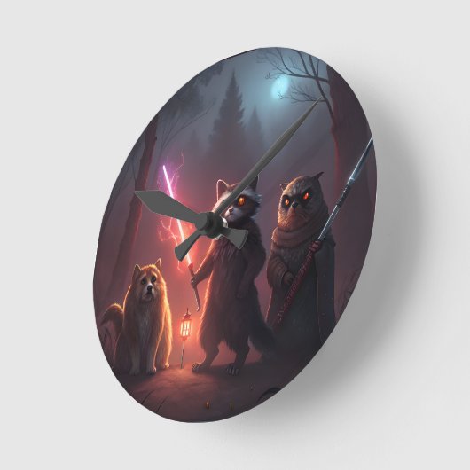 Mystical Forest Battle Animals Art ラウンド壁時計 (傾斜)
