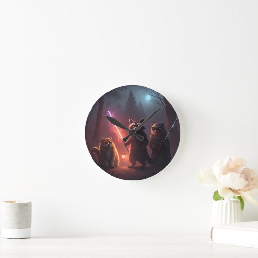 Mystical Forest Battle Animals Art ラウンド壁時計 (ホーム)