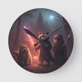 Mystical Forest Battle Animals Art ラウンド壁時計