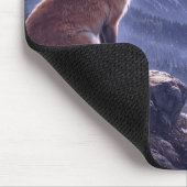 Mystical Fox & Giant Moon Snowy Mountain Peaks マウスパッド (コーナー)