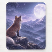 Mystical Fox & Giant Moon Snowy Mountain Peaks マウスパッド (正面)