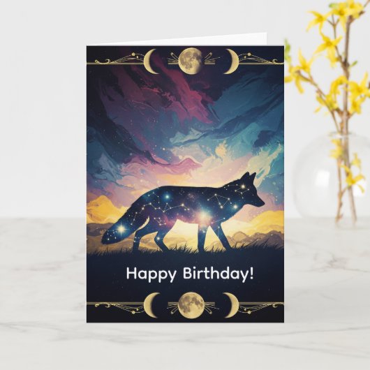Mystical Fox Greeting Card カード (黄色い花)