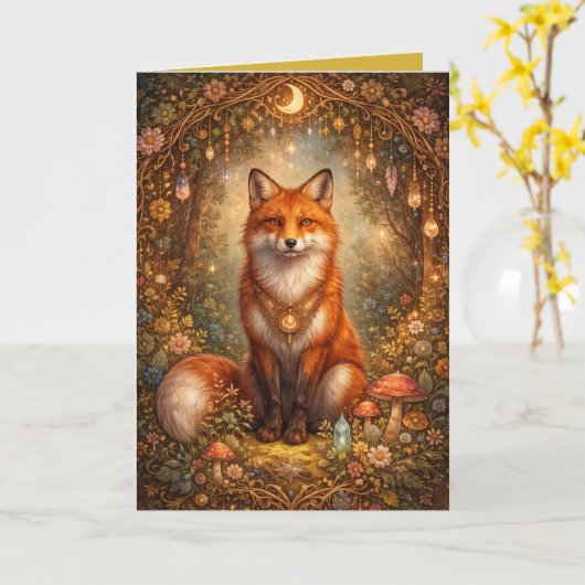 Mystical Fox Magickal Night Blank Inside Card カード (黄色い花)
