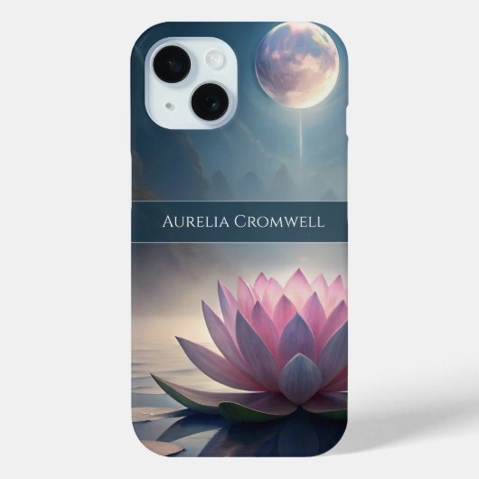 Mystical Full Moon Lotus with Custom Name Case-Mate iPhoneケース (裏面)
