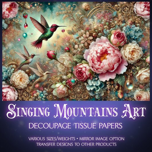 Mystical Garden Hummingbird & Rose Decoupage  薄葉紙