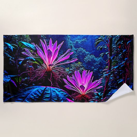 Mystical Glowing Jungle Bloom Design ビーチタオル (正面)
