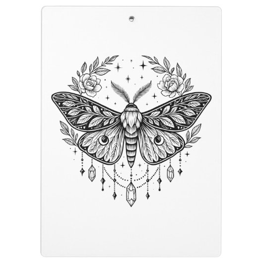 Mystical Gothic Moth Botanical Celestial Line Art クリップボード (裏面)