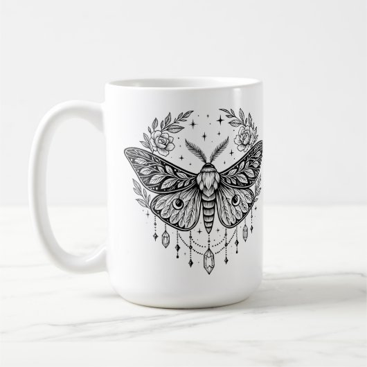 Mystical Gothic Moth Botanical Celestial Line Art  コーヒーマグカップ (左)