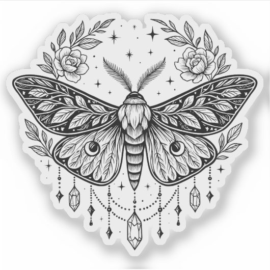 Mystical Gothic Moth Botanical Celestial Line Art  シール (正面)