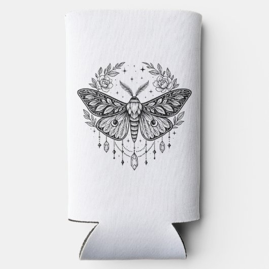 Mystical Gothic Moth Botanical Celestial Line Art  スリム缶クーラー (裏面)
