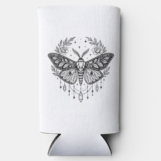 Mystical Gothic Moth Botanical Celestial Line Art  スリム缶クーラー (正面)