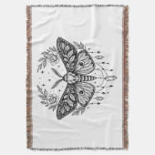 Mystical Gothic Moth Botanical Celestial Line Art スローブランケット (正面縦)