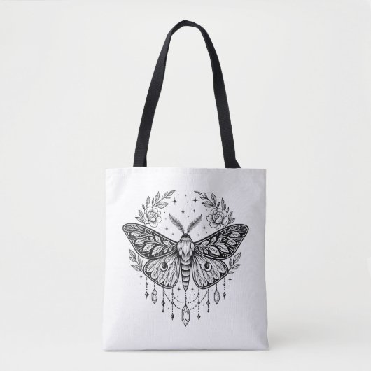 Mystical Gothic Moth Botanical Celestial Line Art  トートバッグ (正面)