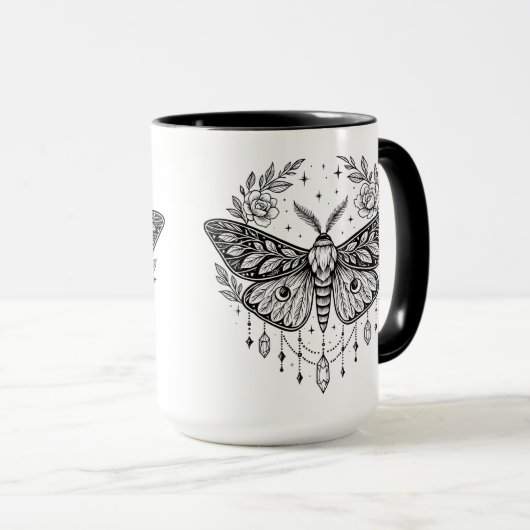 Mystical Gothic Moth Botanical Celestial Line Art  マグカップ (正面右)