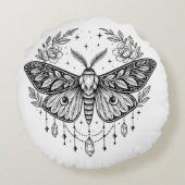 Mystical Gothic Moth Botanical Celestial Line Art  ラウンドクッション (裏面)