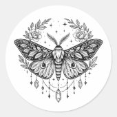 Mystical Gothic Moth Botanical Celestial Line Art  ラウンドシール (正面)