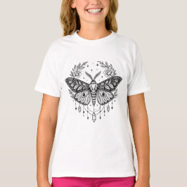 Mystical Gothic Moth Botanical Celestial Line Art  Tシャツ