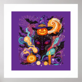 Mystical Halloween Witch and Pumpkin ポスター