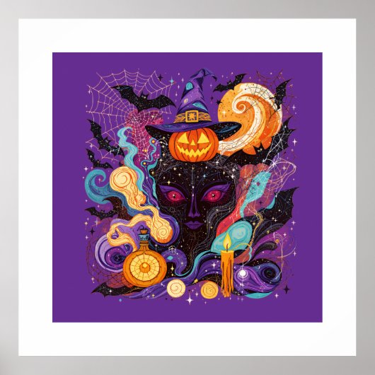 Mystical Halloween Witch and Pumpkin ポスター (正面)
