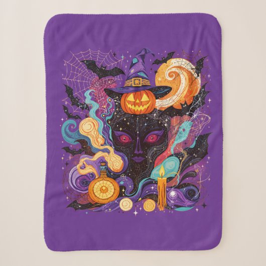Mystical Halloween Witch Face シェルパブランケット (正面)