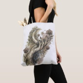 Mystical Hand and Crescent Moon Boho Watercolor Fl トートバッグ (クローズアップ)