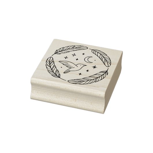 Mystical Hummingbird Line Art in Celestial Circle ラバースタンプ (スタンプ)