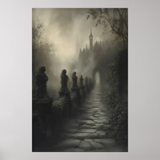 Mystical Ivy Path Haunting Gothic Castle Art Dark ポスター (正面)
