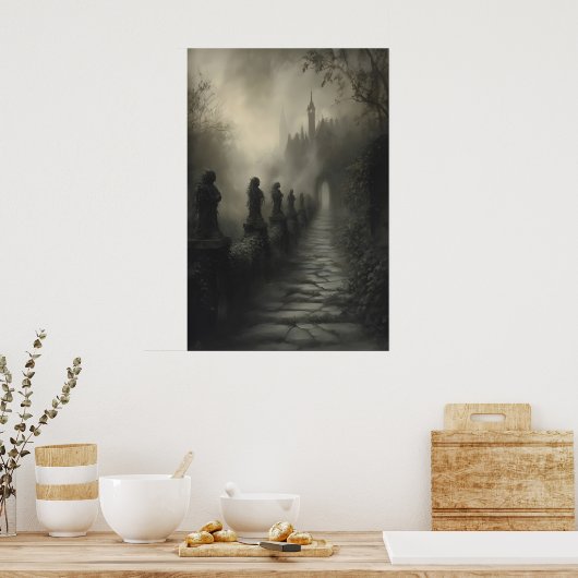 Mystical Ivy Path Haunting Gothic Castle Art Dark ポスター (キッチン)