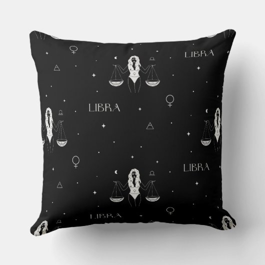 Mystical Libra Zodiac Pattern in Black and White クッション (裏面)