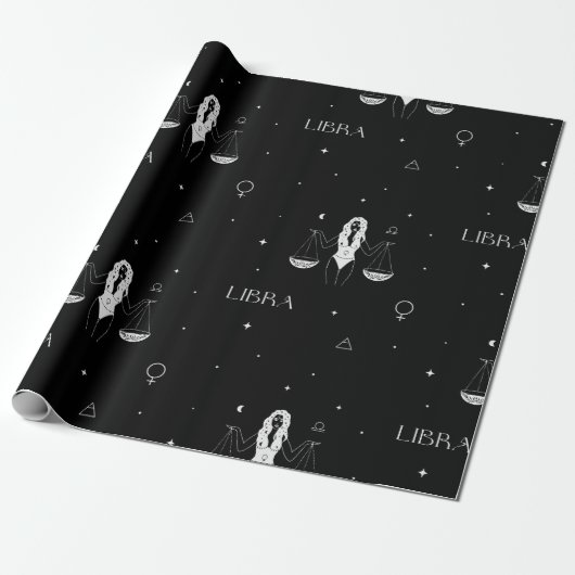 Mystical Libra Zodiac Pattern in Black and White ラッピングペーパー (アンロールド)
