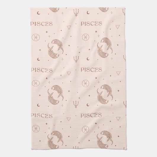 Mystical Libra Zodiac Pattern in Brown & Burgundy キッチンタオル (縦)