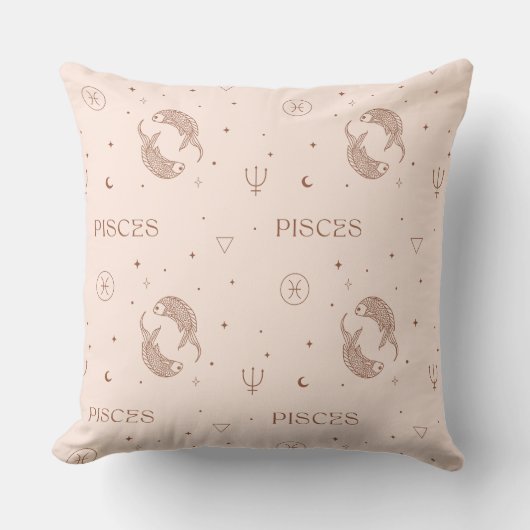 Mystical Libra Zodiac Pattern in Brown & Burgundy クッション (正面)