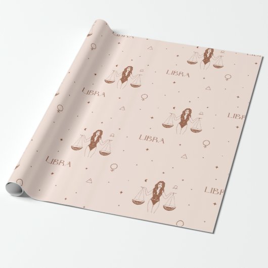 Mystical Libra Zodiac Pattern in Pink and Brown ラッピングペーパー (アンロールド)