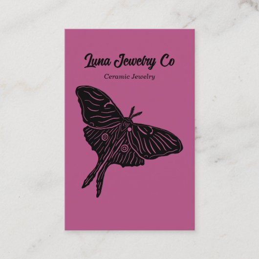 Mystical Luna Moth Jewelry Pin Business Card Pink 名刺 (正面)