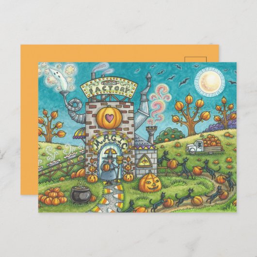 MYSTICAL MAGIC PIE FACTORY Funny Black Cats, Witch シーズンポストカード (正面/裏面)