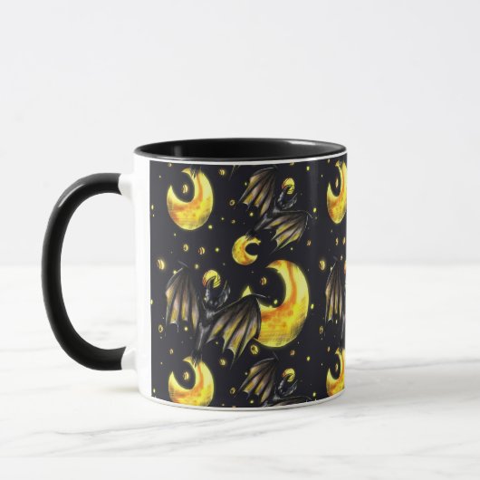 Mystical Moon and Bat Pattern Mug マグカップ (左)