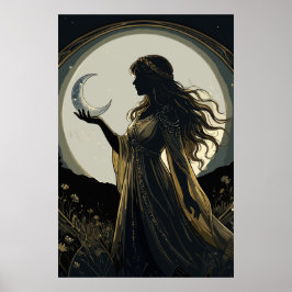 Mystical Moon Goddess, Celestial Woman Silhouette  ポスター